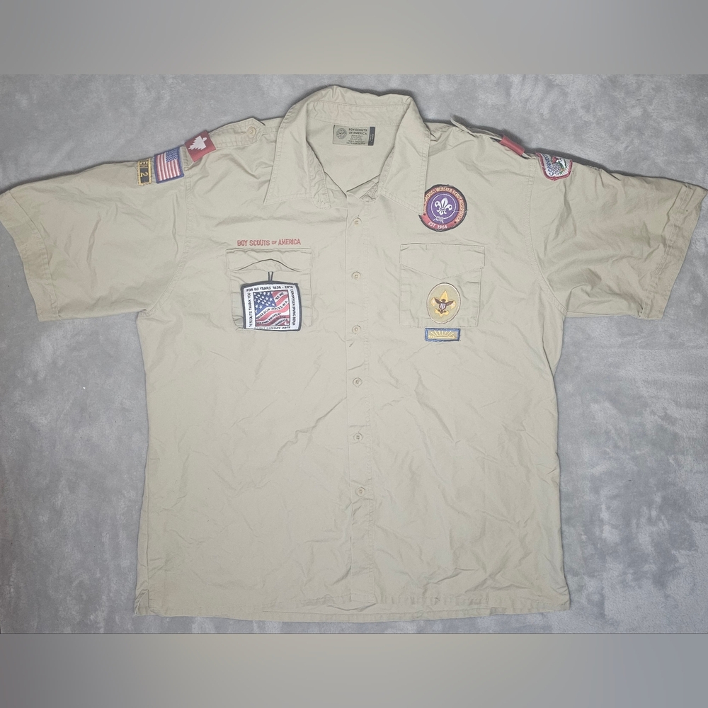 Boy Scout Adult‎ Button Up Shirt XL Beige Cotton Blend
